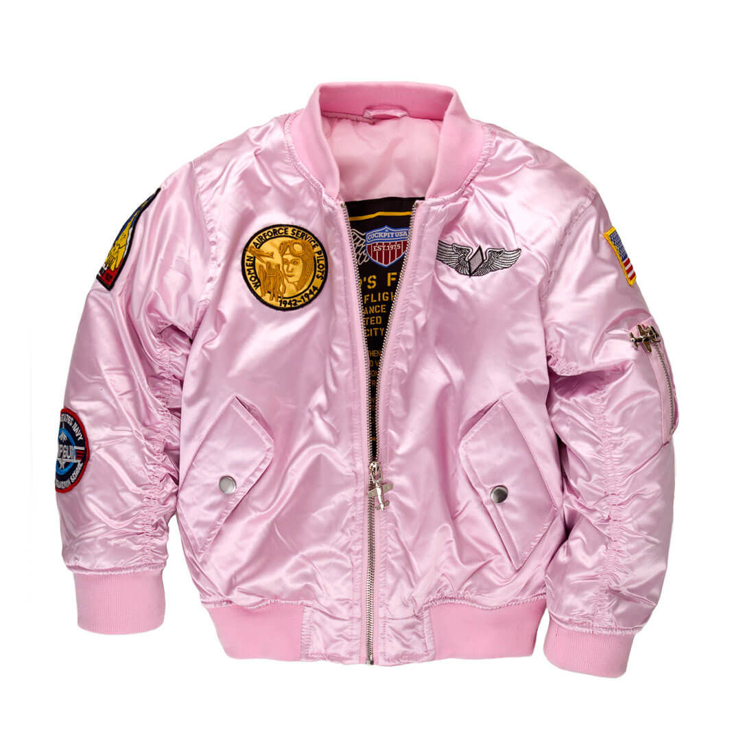 Light Pink Bomber Flight Jacket for Kids Cockpit USA
