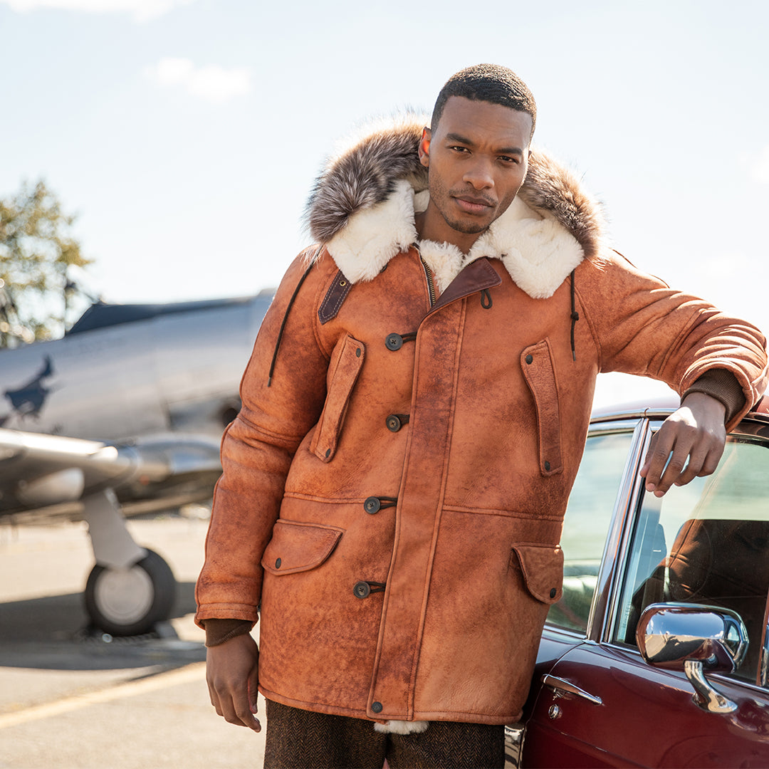 N3B Sheepskin Parka Men's Parka with Fur Hood