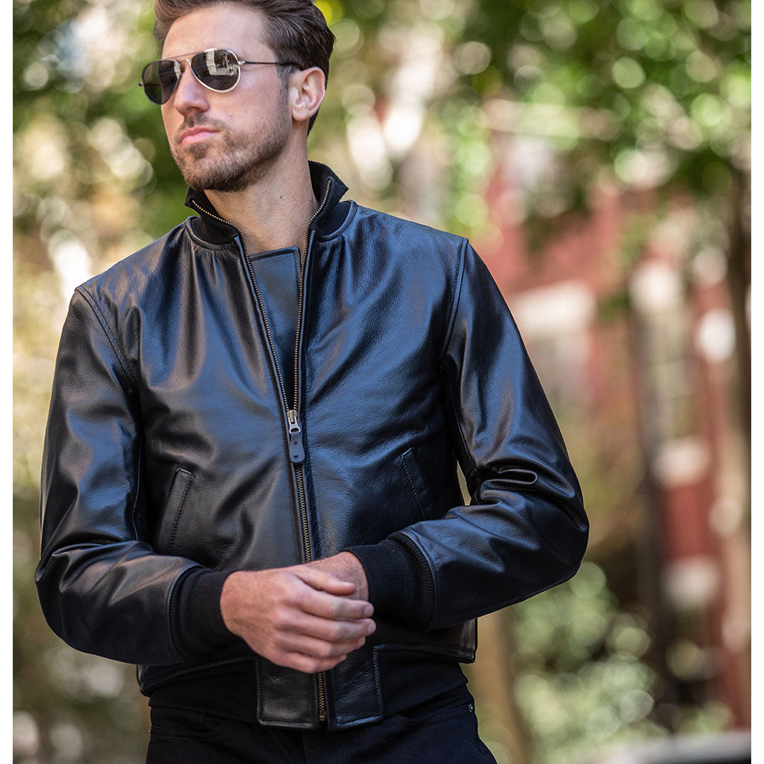 Black Leather Tanker Jacket (Wool-Lined) Cockpit USA
