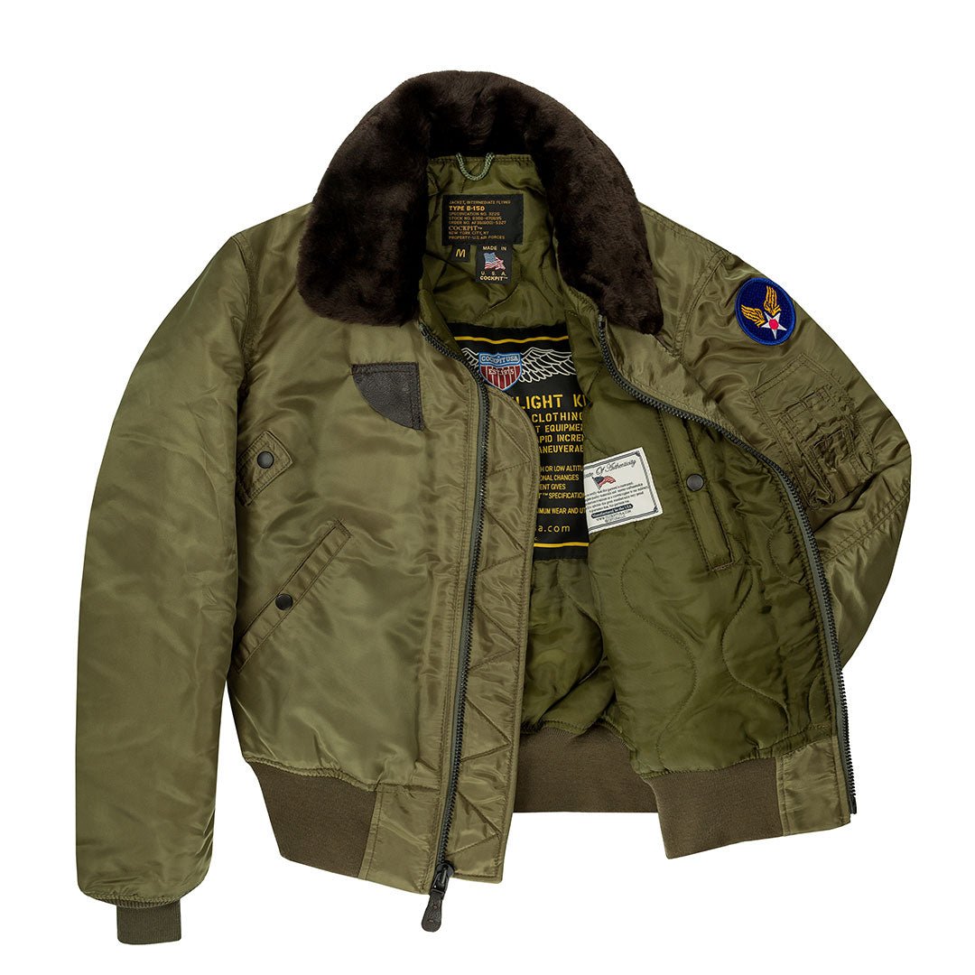 B-15 Bomber Jacket | Blue or Green Nylon Flight Jacket