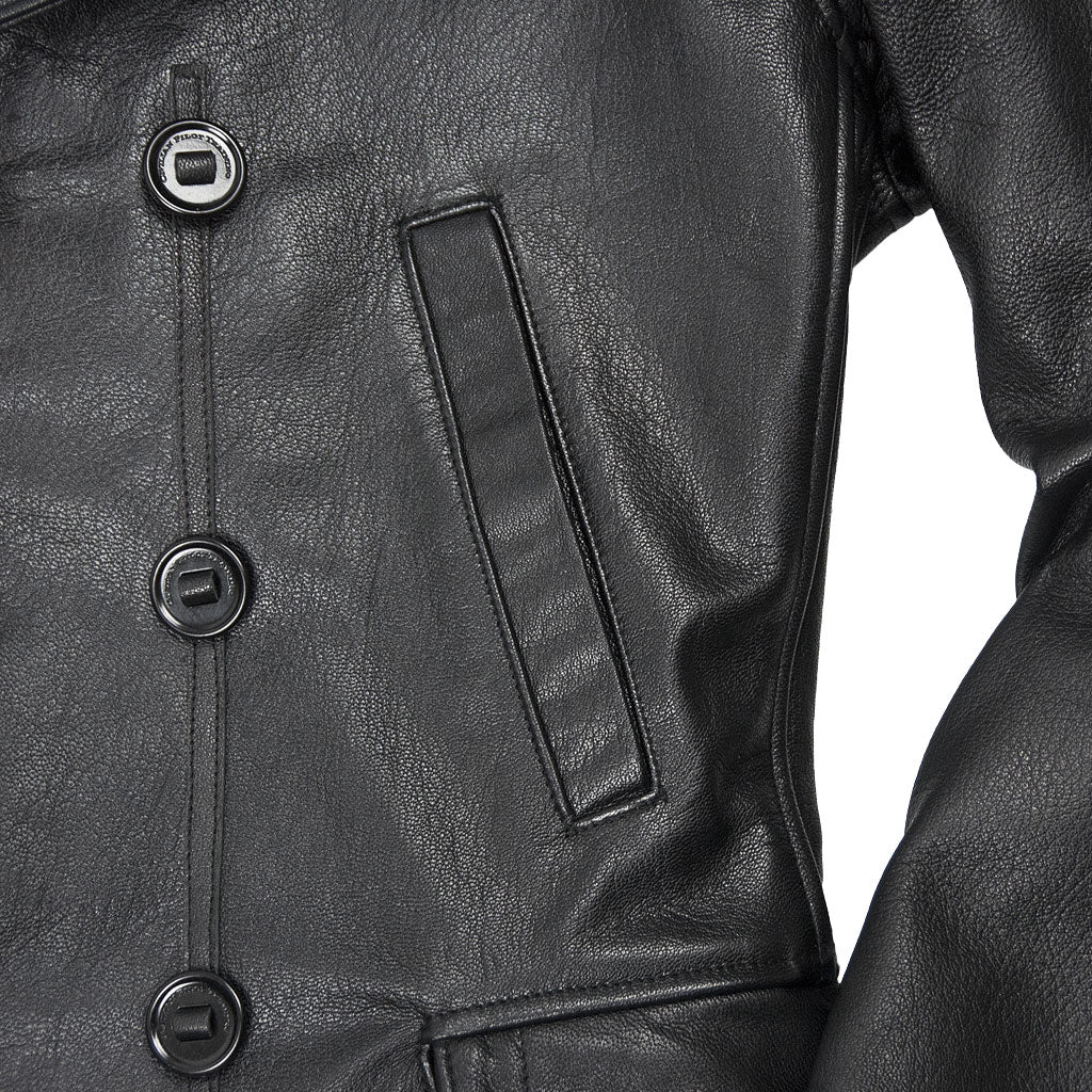 Vintage Leather Naval Officers Coat in Black