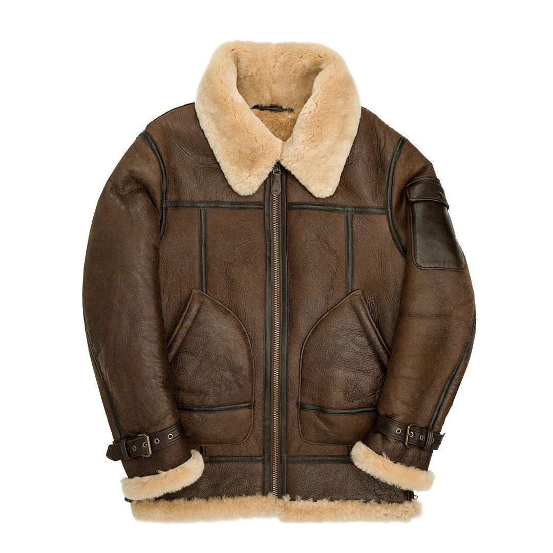 Brown Leather Shearling Coat | Warm 1950s Bomber Jacket