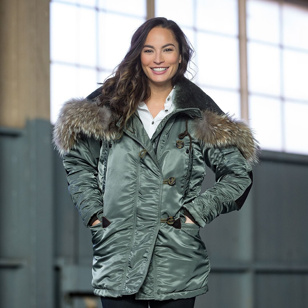Women's Long Parka | Sage Green Parka with Fur Hood