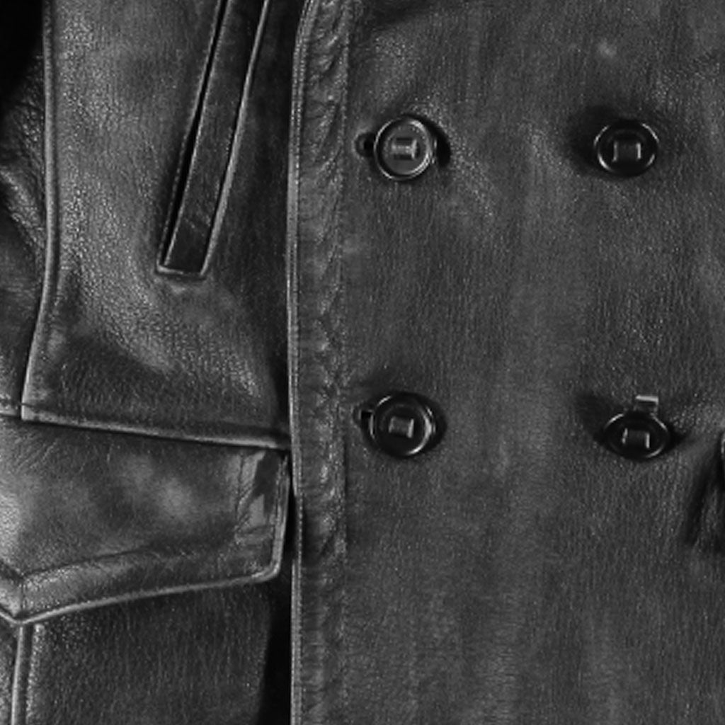 Vintage Leather Naval Officers Coat-Distressed Black