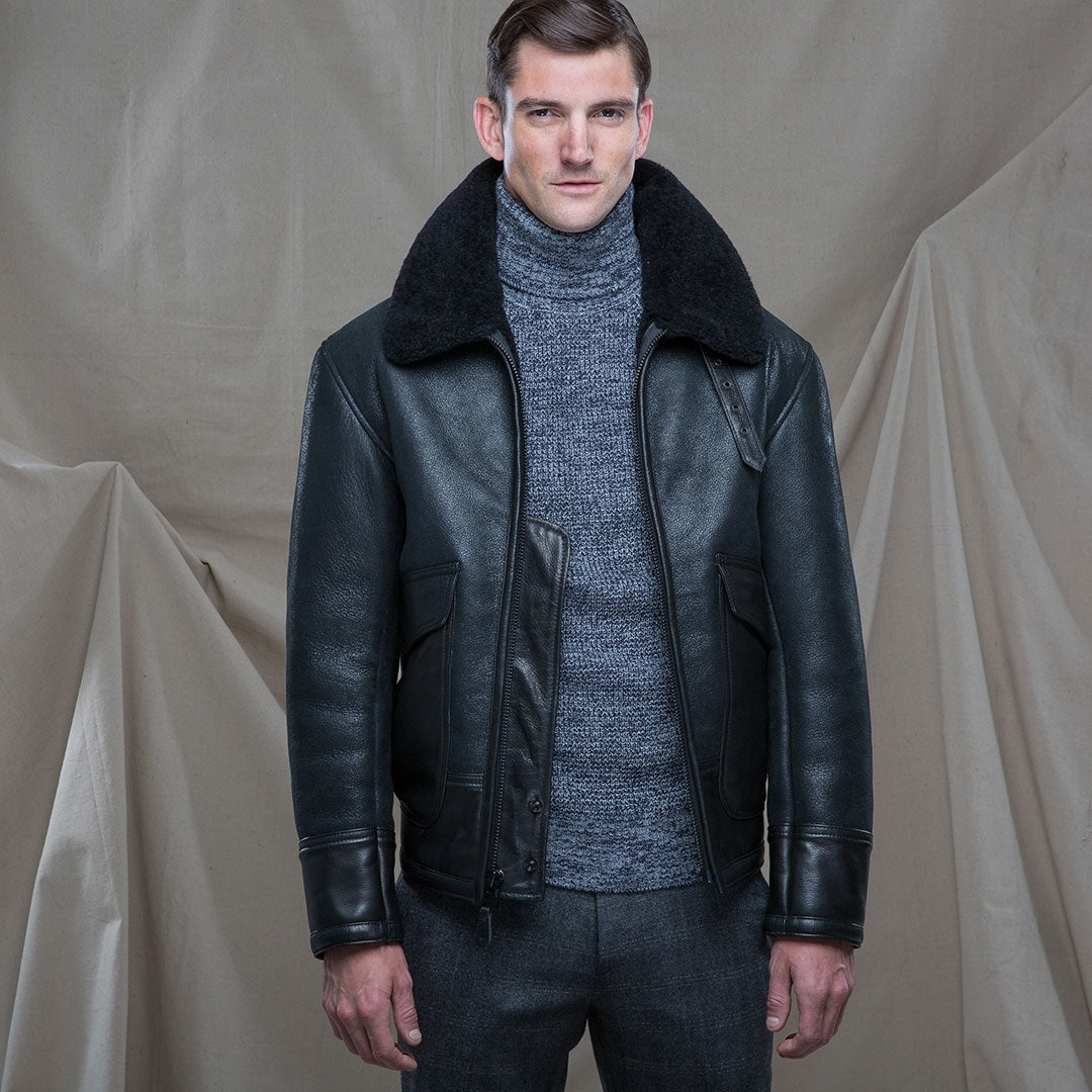 Black Shearling Leather Jacket | Men’s Shearling Jacket