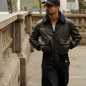Black G-1 Leather Jacket With Mouton Fur Collar | Cockpit USA
