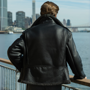 Men's Black Shearling B-6 Jacket | All-Black Bomber Jacket