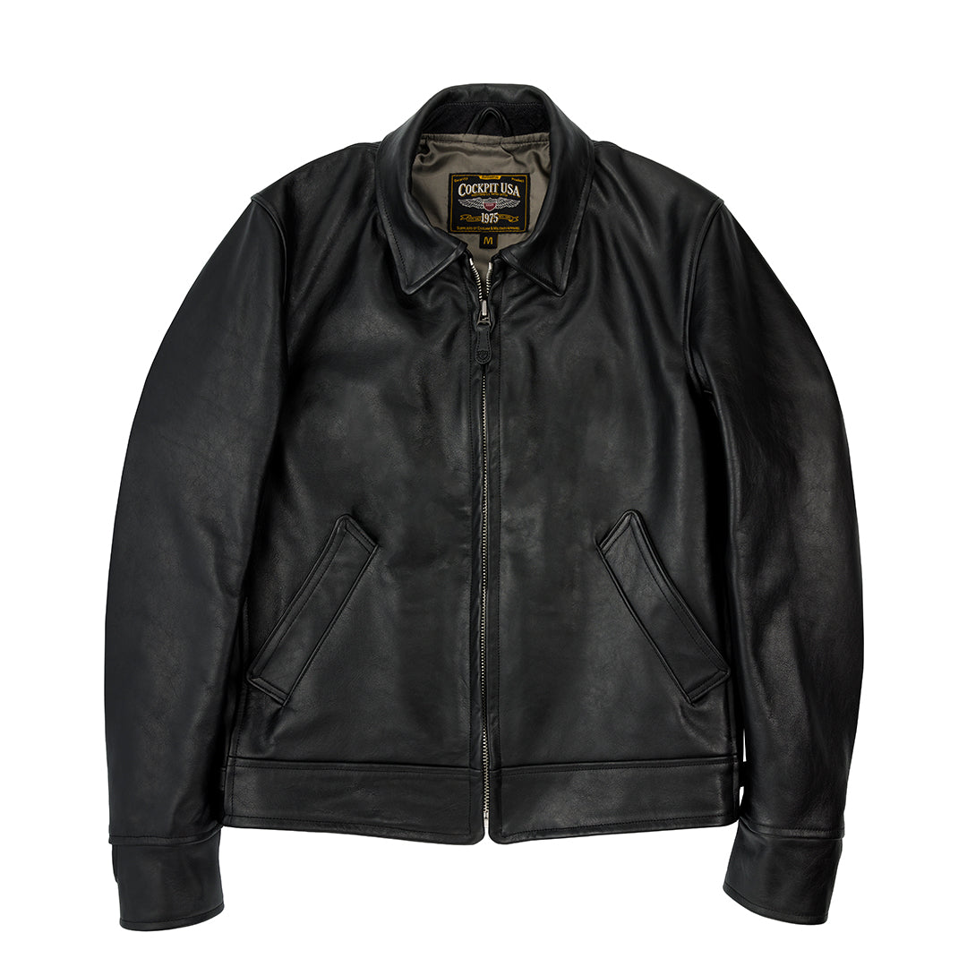 Vintage-Style Horsehide Motorcycle Jacket - Black | Cockpit USA