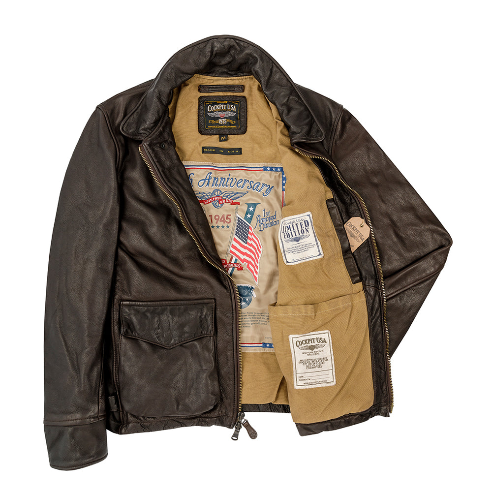 Division Commander’s Leather Tanker Jacket fit on model