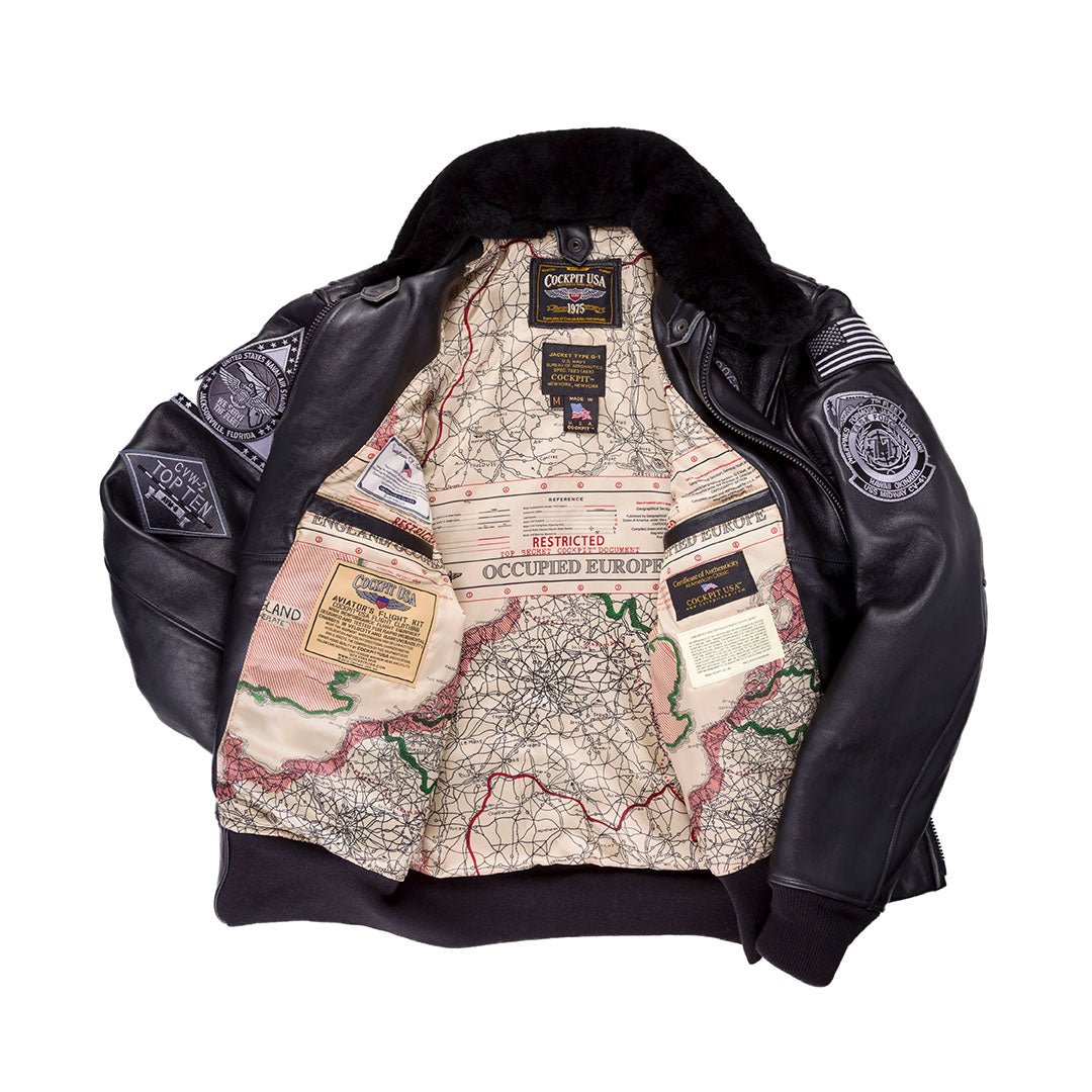 All-Black Top Gun Bomber Jacket with Patches - Lambskin Leather