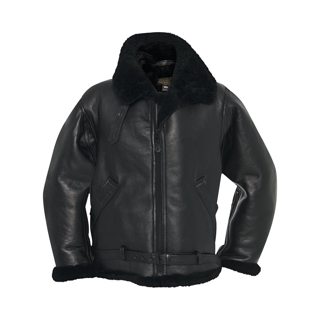 All Black Sheepskin Bomber Flight Jacket | Cockpit USA