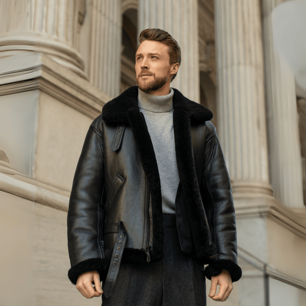 R.A.F Sheepskin Bomber Jacket in Black Z2109B - Cockpit USA Men