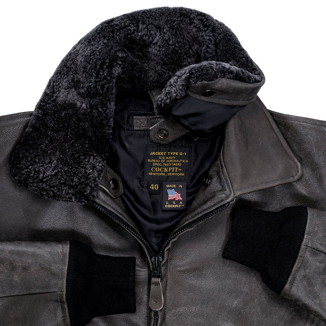 Black G-1 Leather Jacket With Mouton Fur Collar | Cockpit USA
