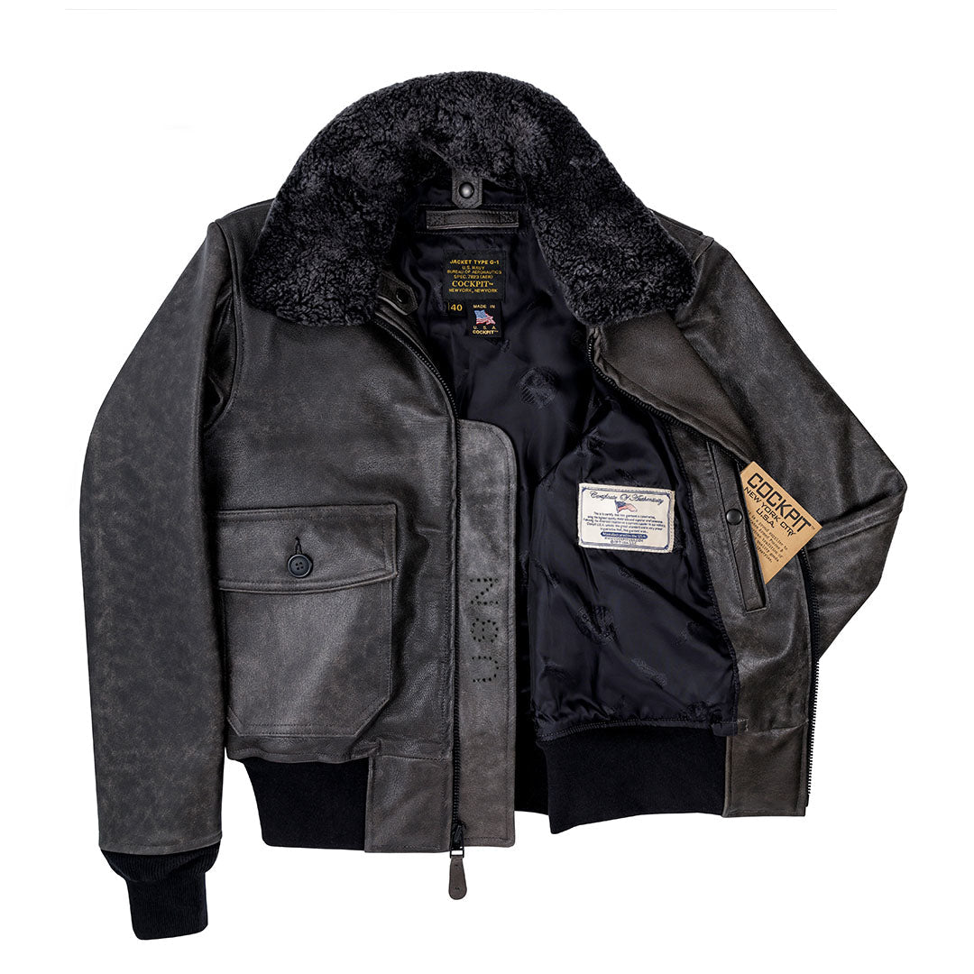 Black G-1 Leather Jacket With Mouton Fur Collar | Cockpit USA