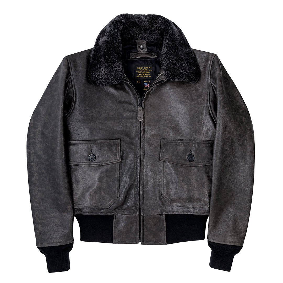 Black G-1 Leather Jacket With Mouton Fur Collar | Cockpit USA