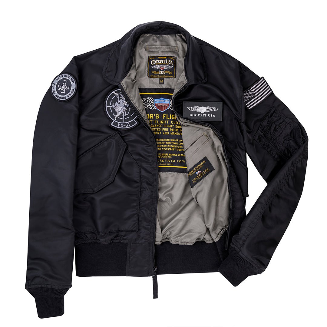 KK041004 USA フライトジャケット Stealth CWU Bomber Jacket | Black Nylon Flight Jacket