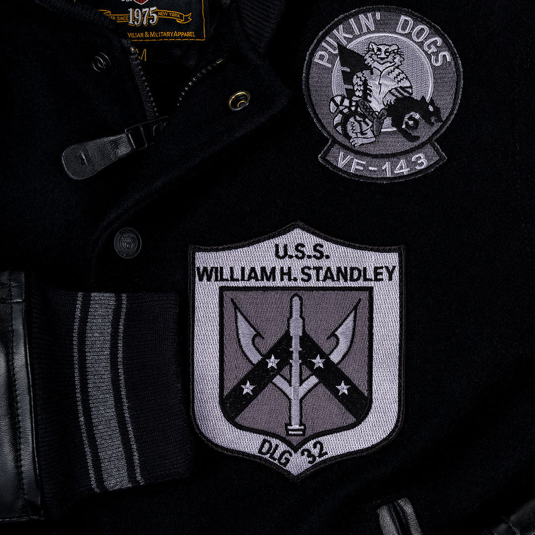 Black Varsity Bomber Jacket With Patches | Cockpit USA