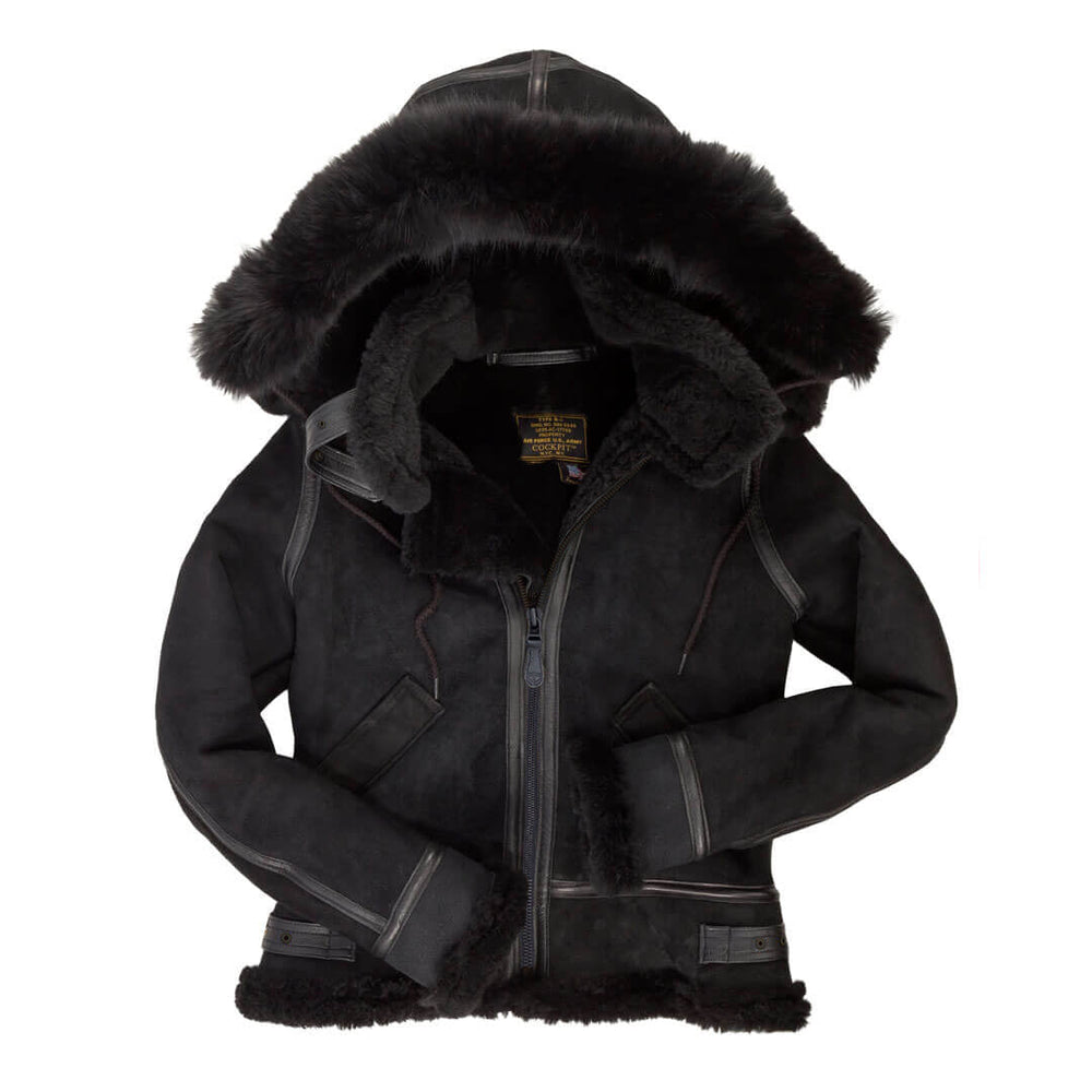 Women's Hooded B-3 Bomber Jacket in Black W72N300B - Cockpit USA Women