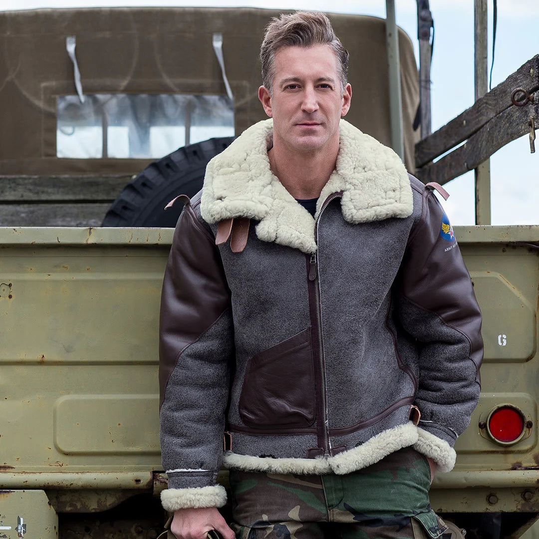 100 Mission B-3 Shearling Bomber Jacket - Vintage Style