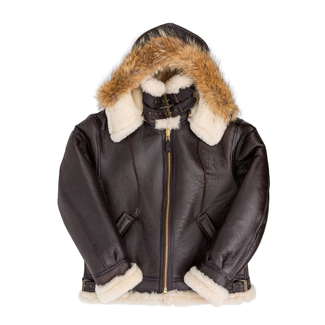 Men's B-3 Sheepskin Bomber Jacket Fur-Hooded - Main Image
