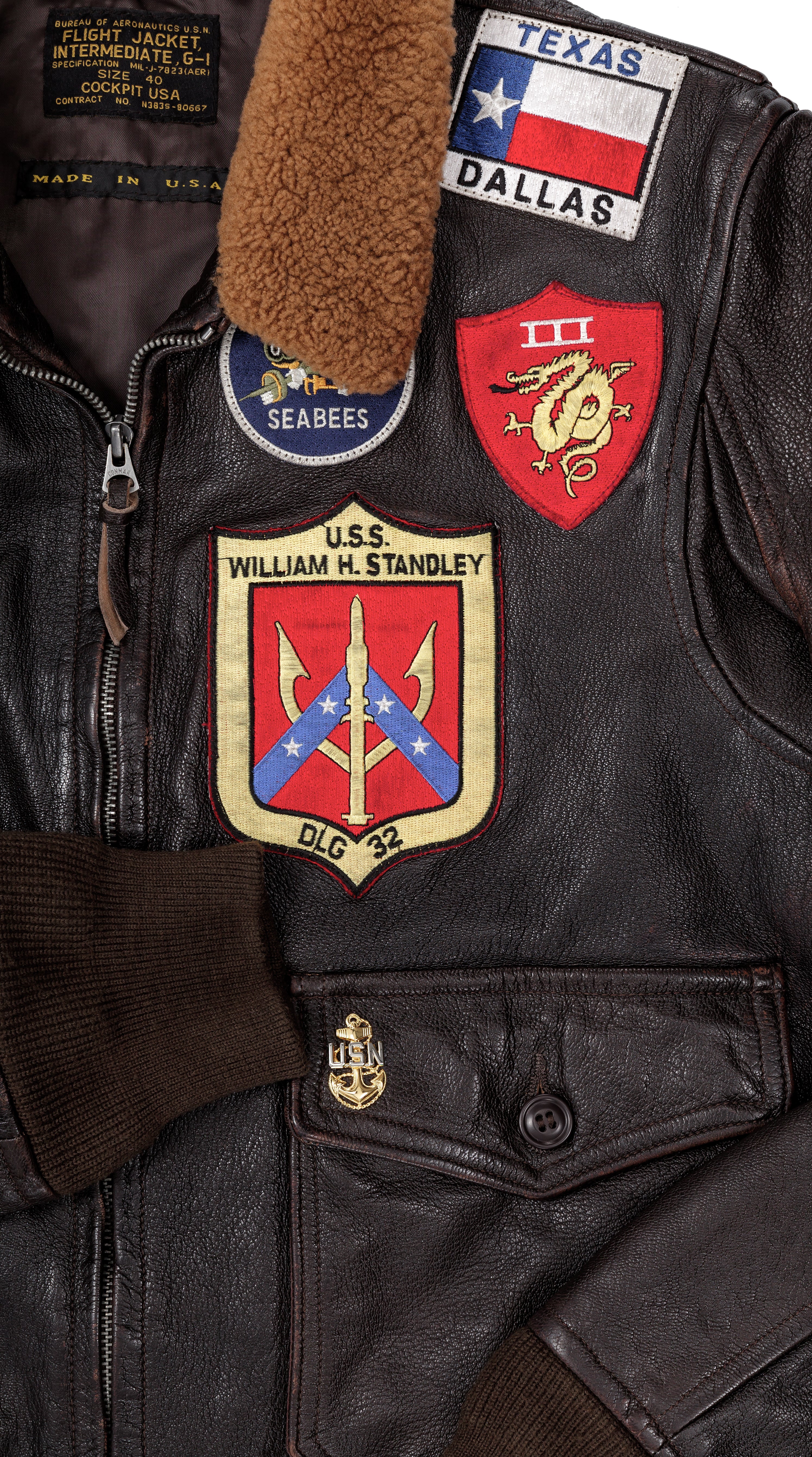 Vintage UPC USA Made Top Gun Flight Jacket Patches Fur Collar Size M Rare