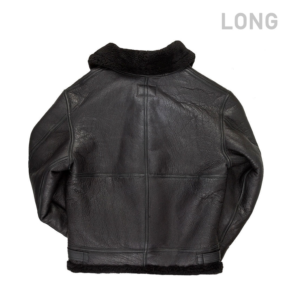 All Black B-3 Hooded Sheepskin Bomber Jacket Long Z203615BL - Cockpit USA Men