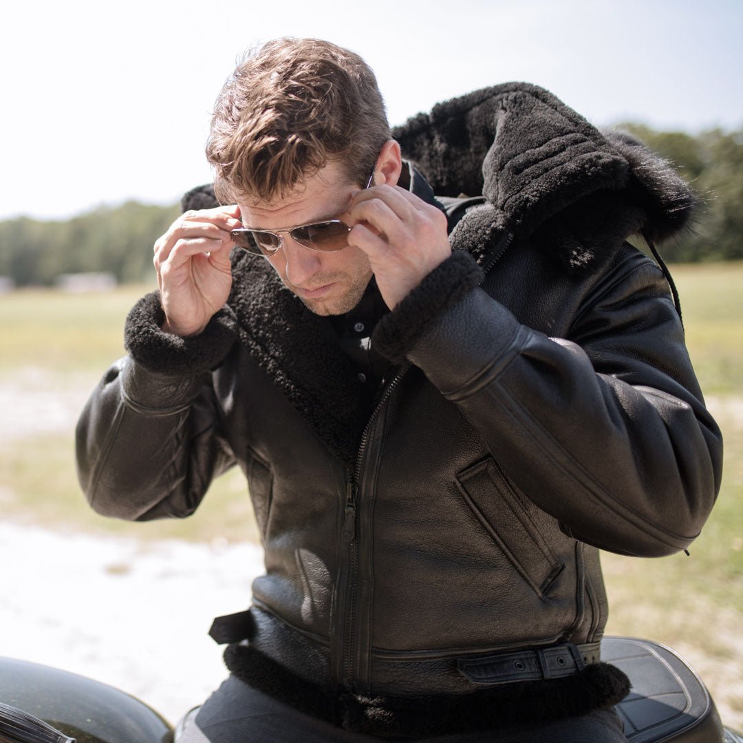 Black Hooded Leather B3 Bomber Jacket | Cockpit USA