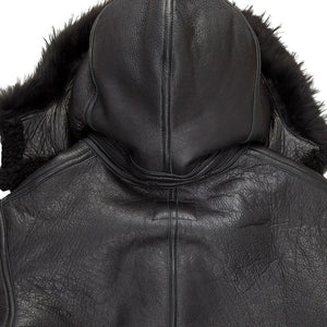 All Black B-3 Hooded Sheepskin Bomber Jacket Z203615B - Cockpit USA Men