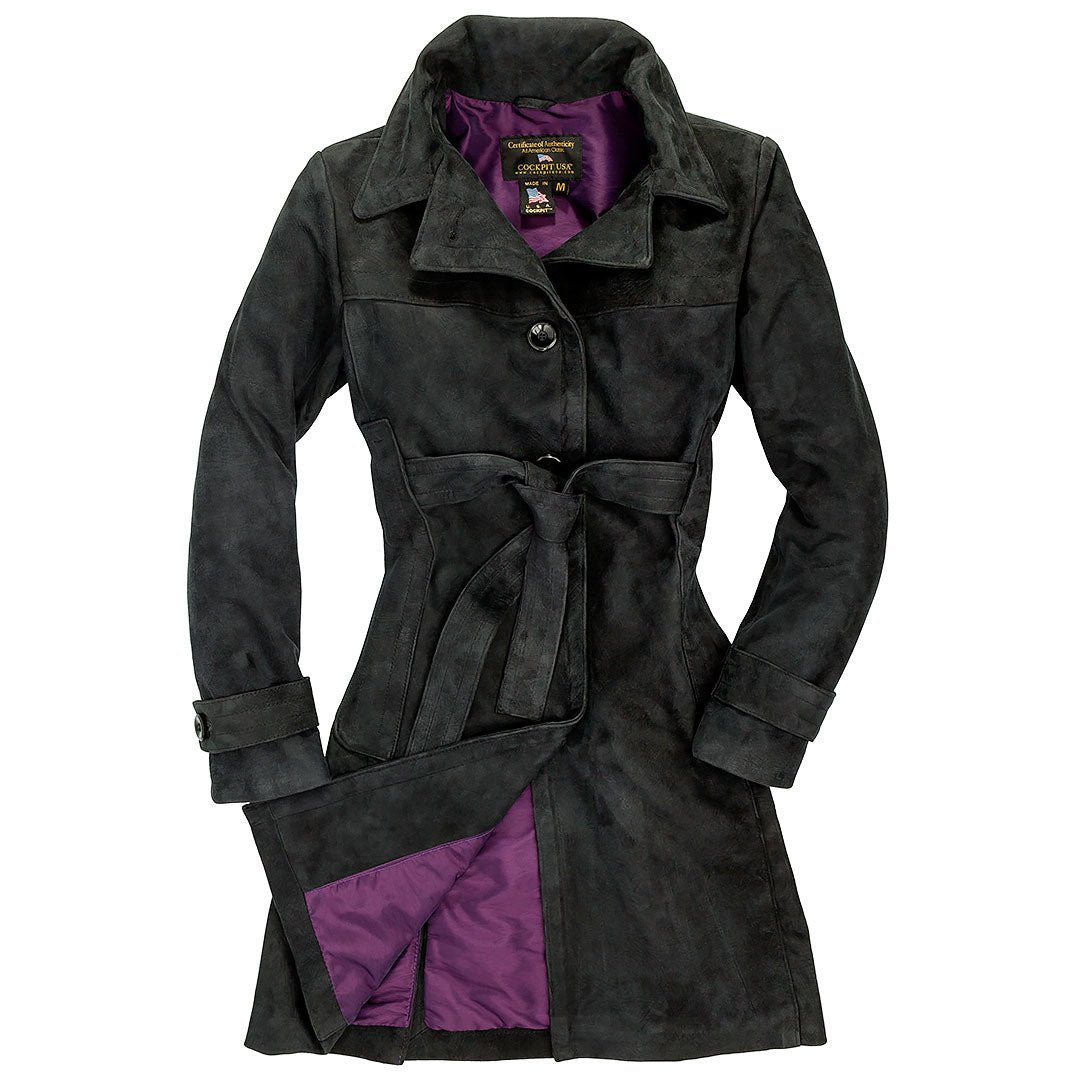 Women's Leather Trench Coat | Ladies Black Trench Coat