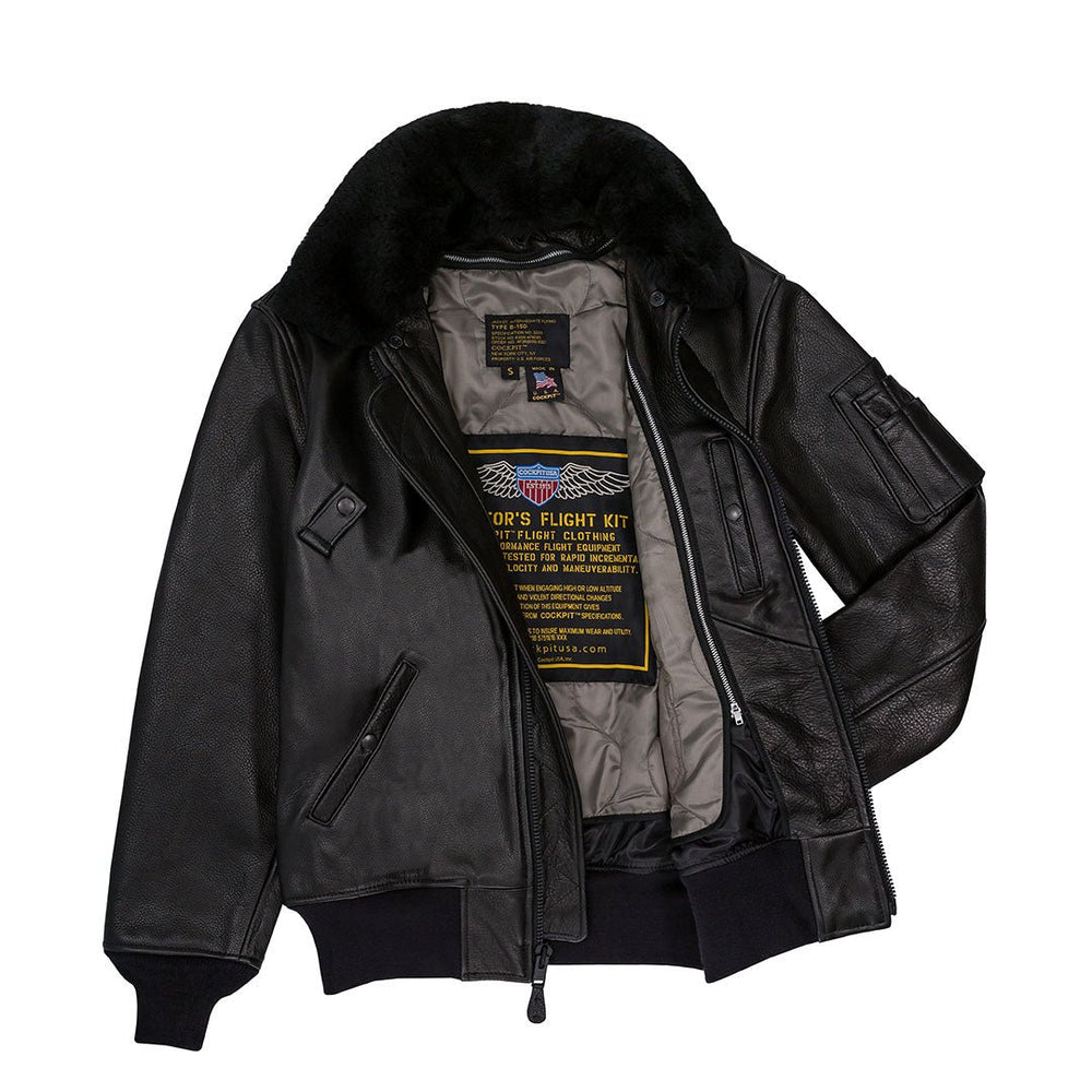 B-15 Leather Flight Jacket Z27H02 in Black - Cockpit USA Men