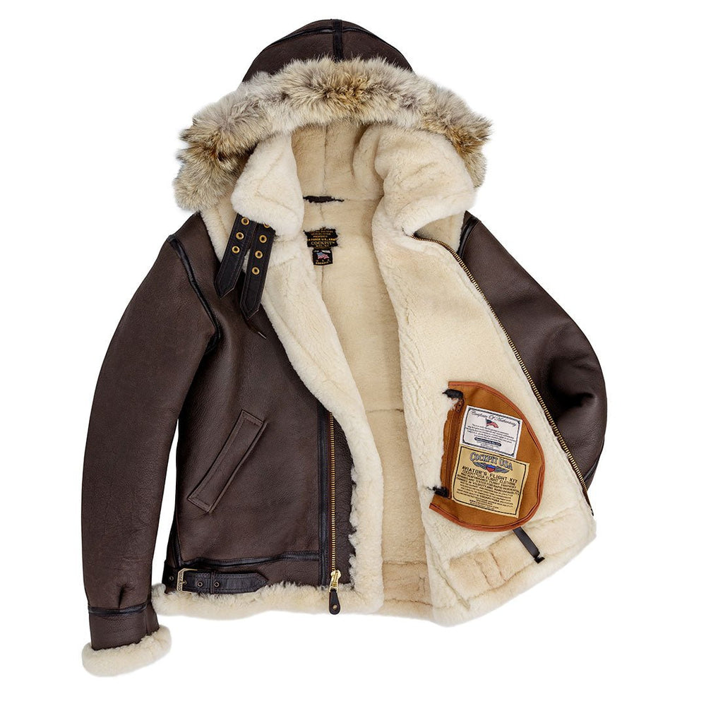 B-3 Hooded Sheepskin Bomber Jacket (Long) Z203615L - Cockpit USA Men