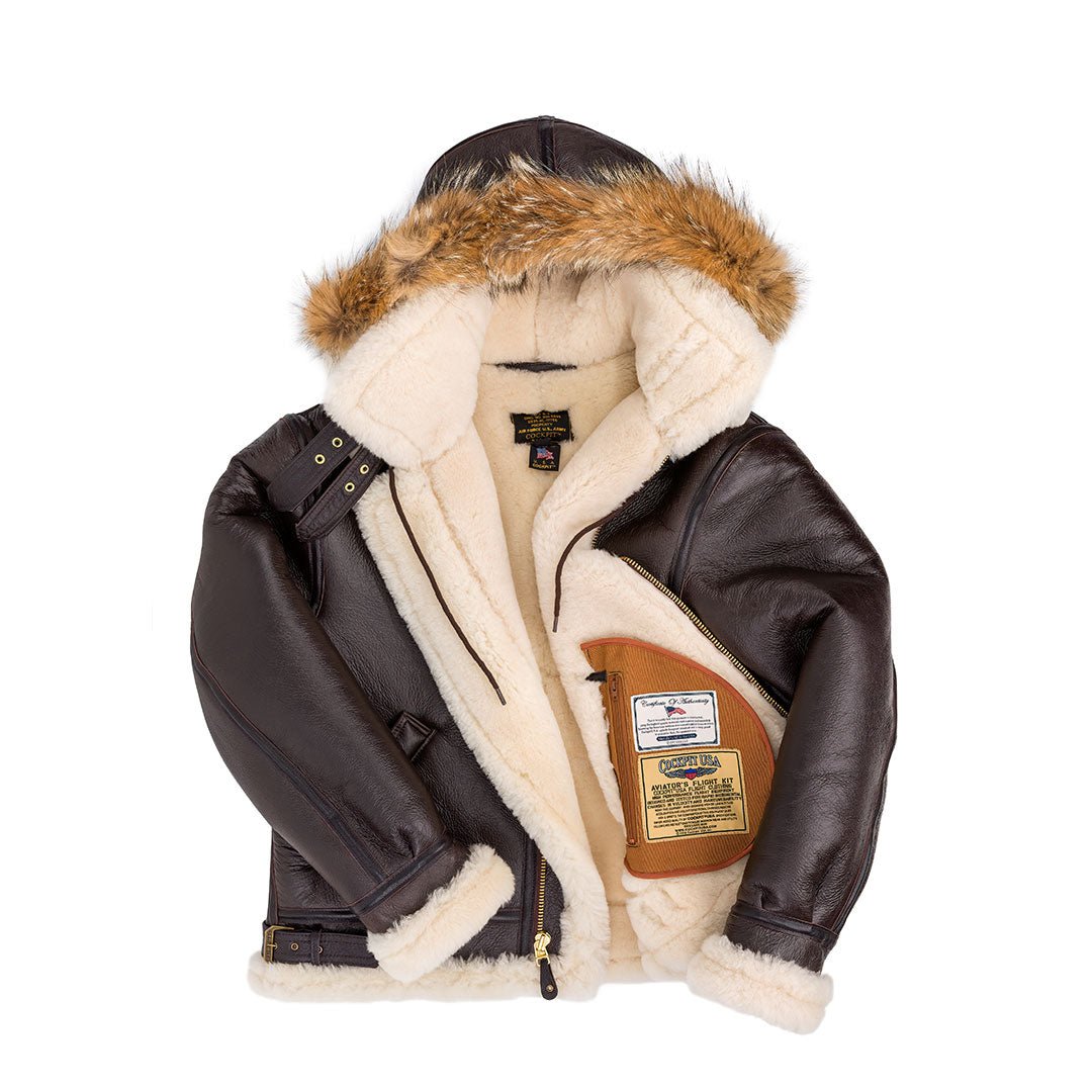 Men's B-3 Sheepskin Bomber Jacket - Fur-Hooded