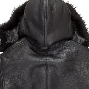 All Black B-3 Hooded Sheepskin Bomber Jacket