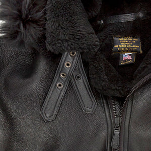 All Black B-3 Hooded Sheepskin Bomber Jacket