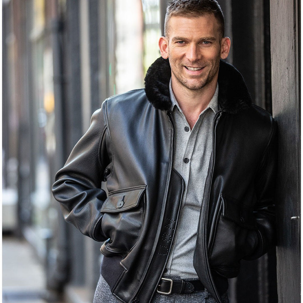 Black Leather G-1 Military Spec Jacket Z21E013 - Cockpit USA Men