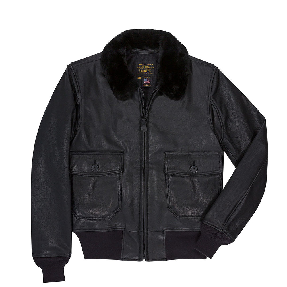 Black Leather G-1 Military Spec Jacket Z21E013 - Cockpit USA Men