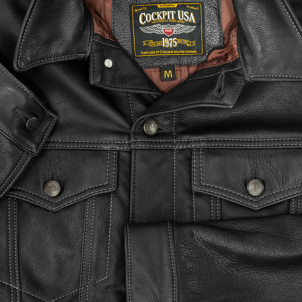 Calfskin Leather Jean Jacket