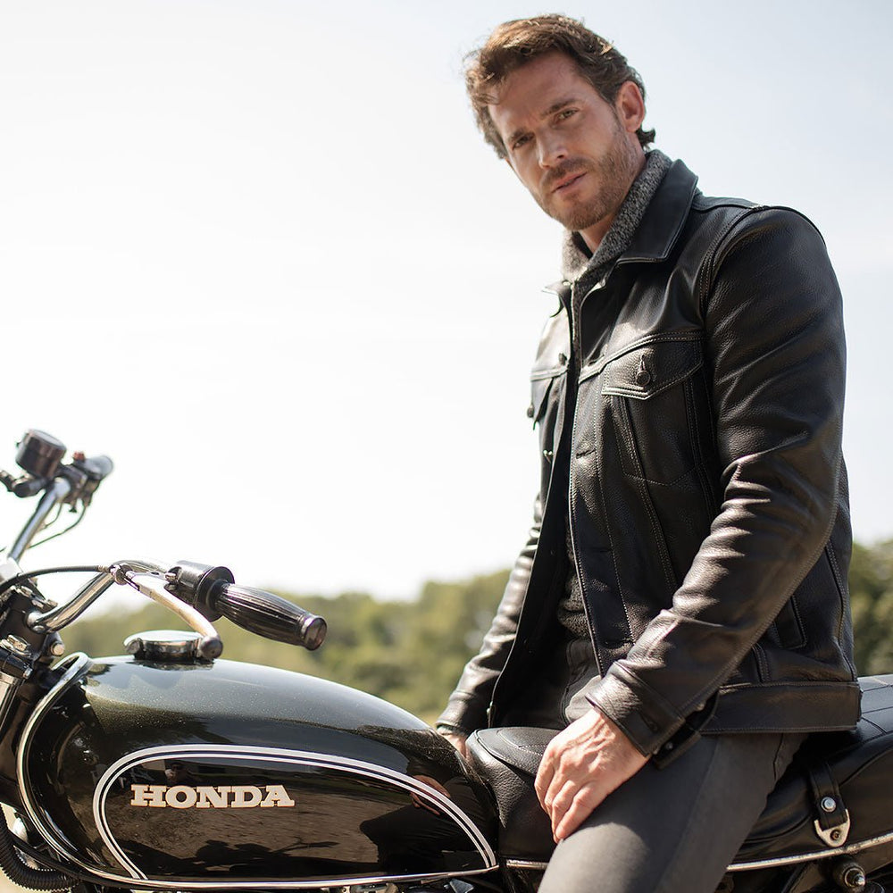 Calfskin Leather Jean Jacket Z21X003 in Black - Cockpit USA Men