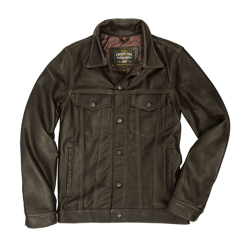 Calfskin Leather Jean Jacket Z21X003 in Brown - Cockpit USA Men