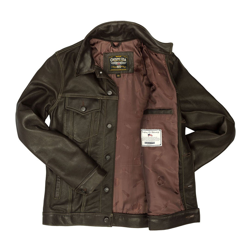 Calfskin Leather Jean Jacket Z21X003 in Brown - Cockpit USA Men