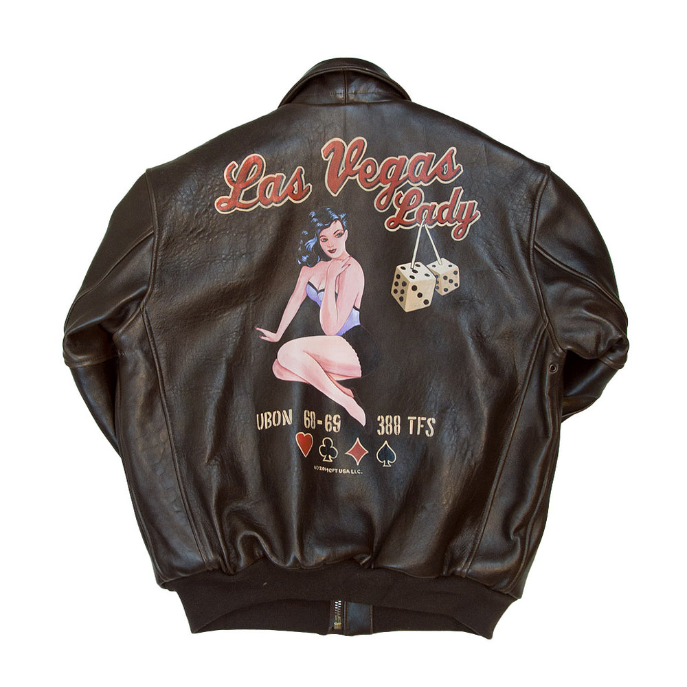 Hand Painted Las Vegas Lady Pinup A-2 Jacket back