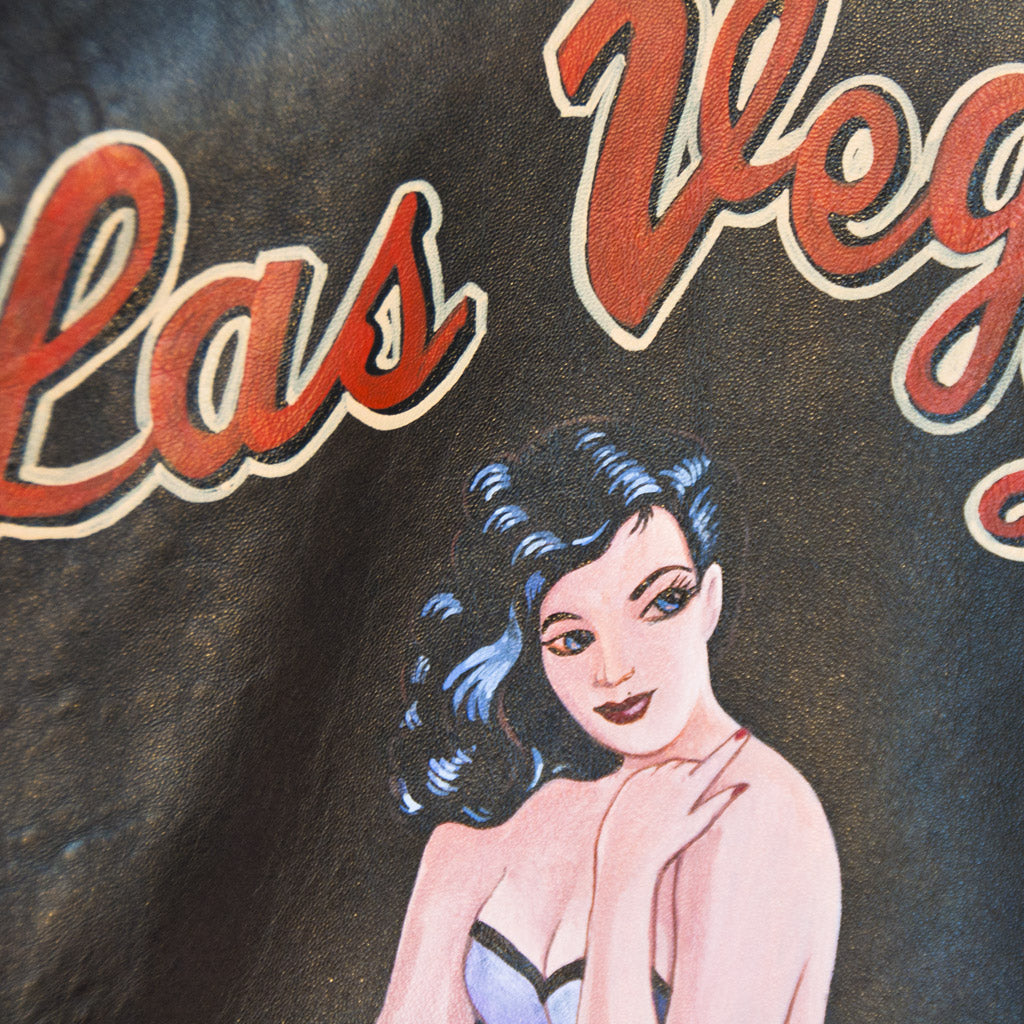 Hand Painted Las Vegas Lady Pinup A-2 Jacket detail