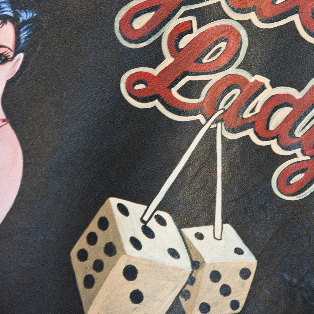 Hand Painted Las Vegas Lady Pinup A-2 Jacket detail