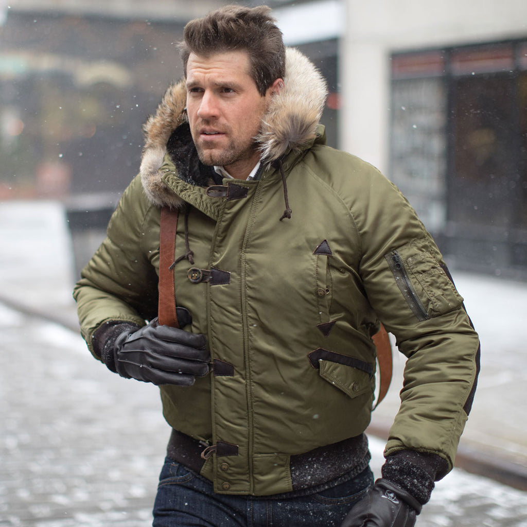Mens Leather Long Coat Parkas Winter Fur Lined Military Jacket 2 Side Wear  Q143