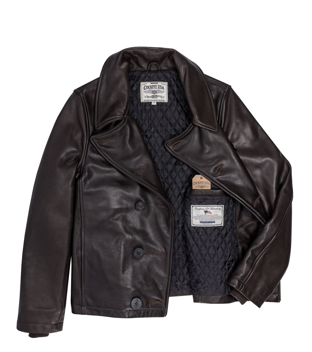Naval Short Leather Peacoat Z21U025 in Brown - Cockpit USA Men