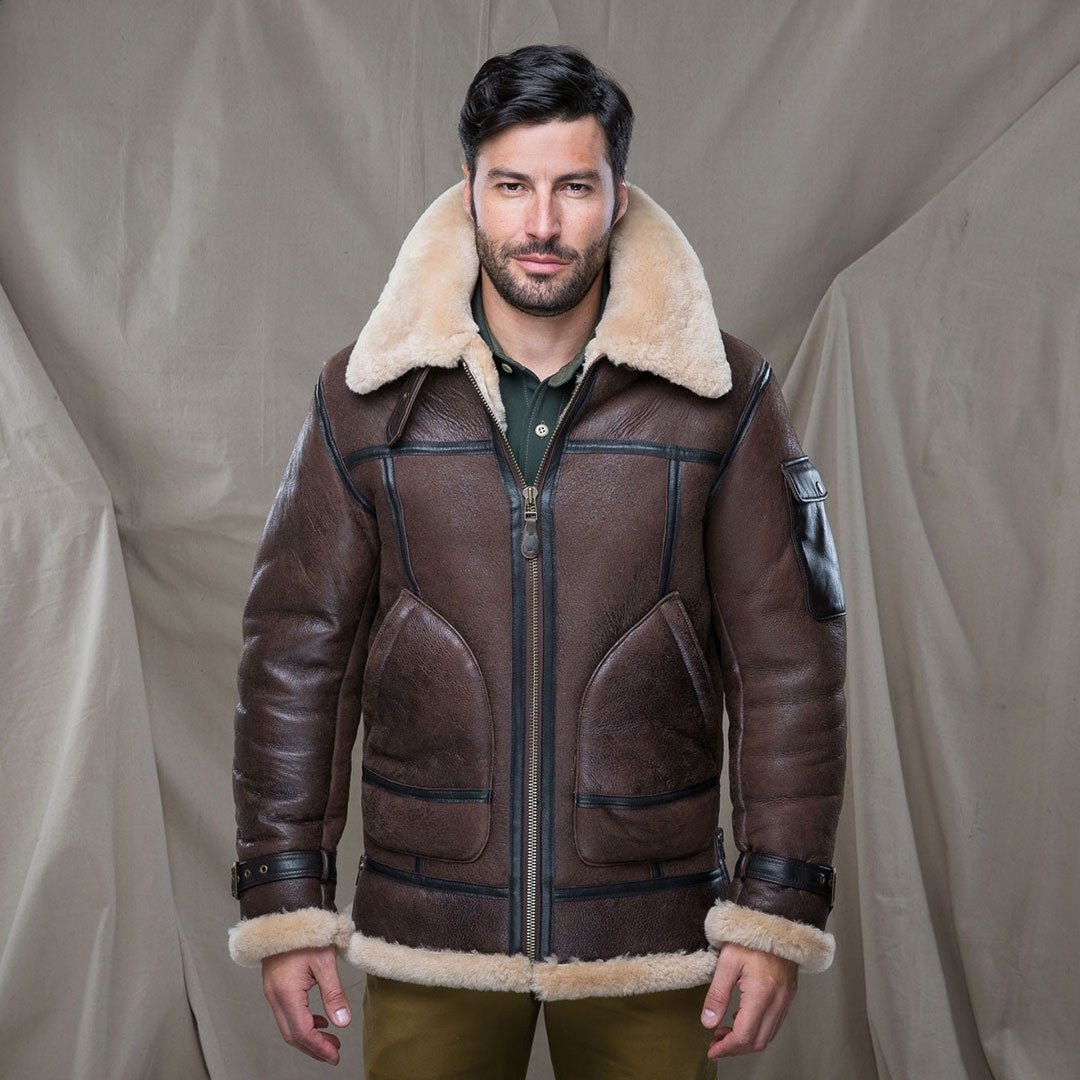 Brown Leather Shearling Coat | Warm 1950s Bomber Jacket