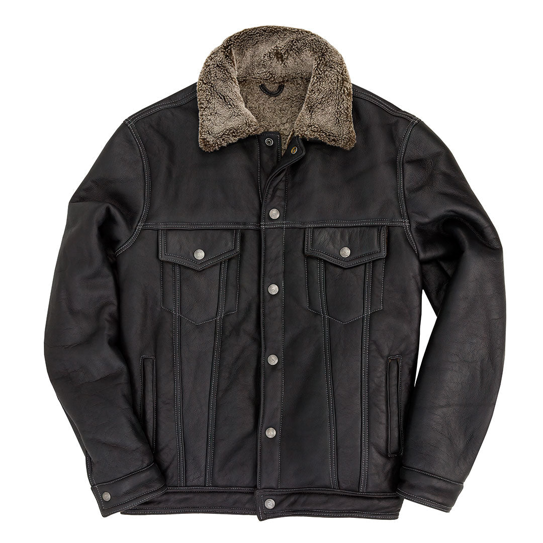 Sheepskin Trucker Jacket | Men's Black Leather Trucker Jacket