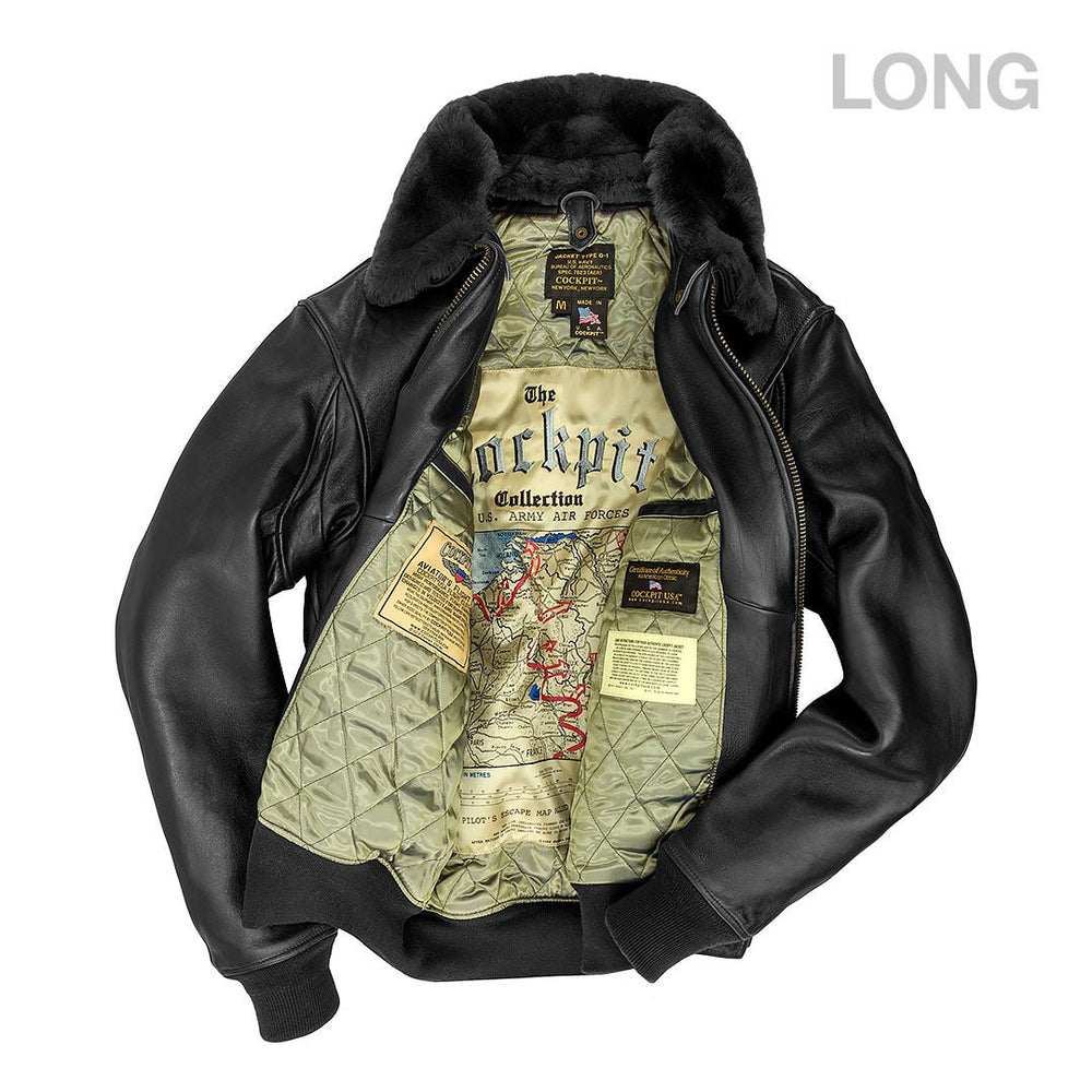 U.S. Navy Lambskin G-1 Flight Jacket (Long) Z201035ML in Black - Cockpit USA Men