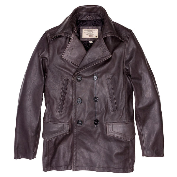 Vintage Leather Naval Officer's Coat Z21P019 - Cockpit USA Men