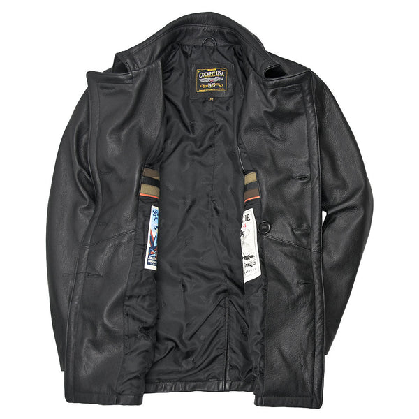 Vintage Leather Naval Officer's Coat Z21P019 - Cockpit USA Men